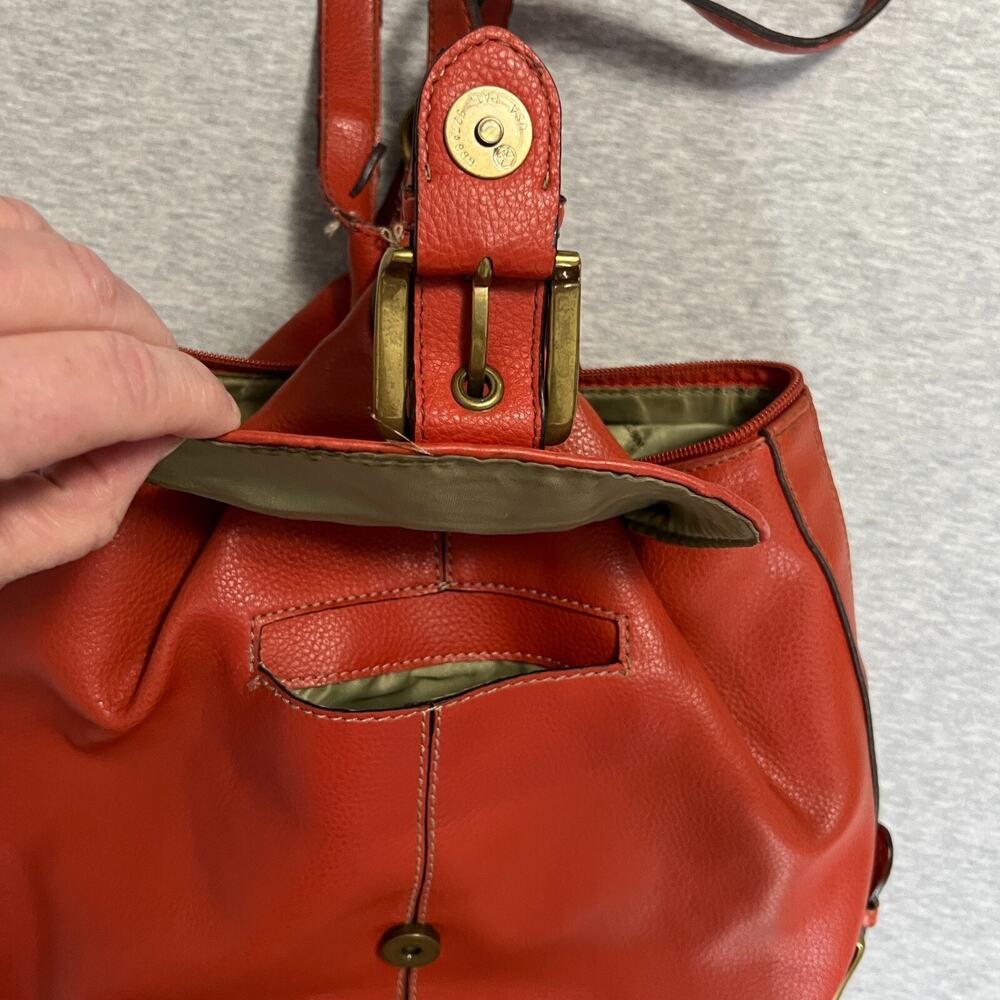 Vintage Nine West Backpack Bag PVC Vegan Faux Leather Orange 90's Pebbled - Picture 9 of 16